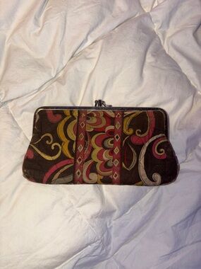 Vera Bradley Brown Pink Yellow Quilted Frame Clutch